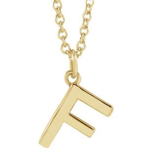 14k Yellow Gold 9.5mm Small Block Initial F Necklace, 18 Inch